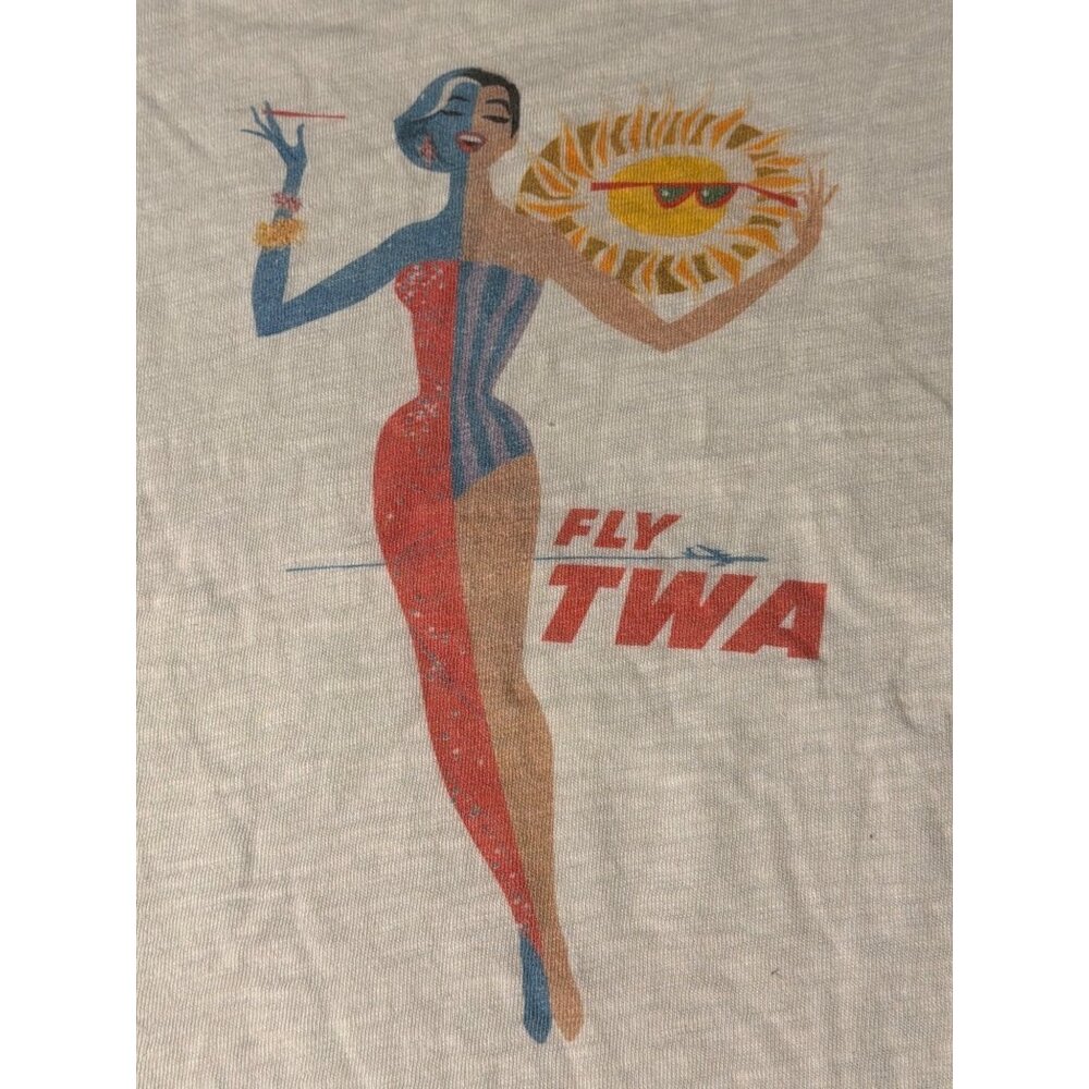 Fly TWA Hotel Retro Style Front Graphic Tee Shirt Woman Sunshine Cotton Sz Small